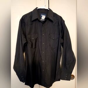 Wrangler Western Pearl Snap Black Striped Dress Shirt Mens L Long Sleeve